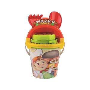 Pizza Friends 7 részes homokozó szett vödörrel, lapáttal, gereblyével és formákkal a gyerekek számára a homokban való játékhoz - Szabadtéri játék és felszerelés