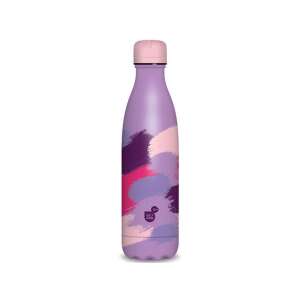 Sticlă de apă din metal cu pereți dubli Ars Una Spotted purple 500ml, violet cu design cu lovituri de pensulă roz și alb - Ars Una