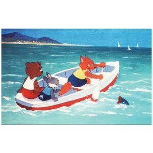 Róka Rudi Balatoni Nyár Diafilm ilustrație: Vulpea, ursul și iepurele se plimbă cu barca pe lacul Balaton - Filme diapozitive