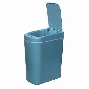 TOO 7 liter sensor trash can, blue, open lid, angled view - Trash can