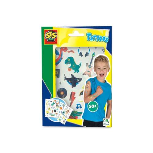 SES tetoválás készlet, 50 db ideiglenes tetoválás gyerekeknek, dinoszauruszokkal, zenével és űrutazással