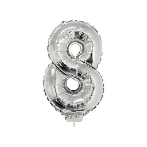 Silver number 8 foil balloon, 42 cm