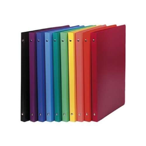 Sortiment von Exacompta Opaque A4 4-Ring-Ordnern mit 20 mm Rücken in verschiedenen Farben, darunter Schwarz, Lila, Blau, Hellblau, Grün, Gelb, Orange, Rot und Burgunderrot