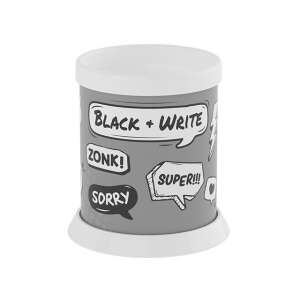 ICO Black and Write pencil holder, grey with white accents and fun cartoon speech bubbles - Office accessory