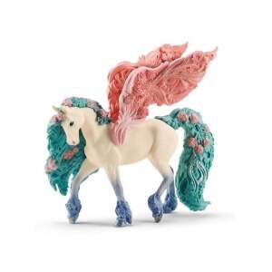 Schleich Bayala Blooming Pegasus Figurine, a white horse with pink wings and blue and green floral mane and tail - Figure