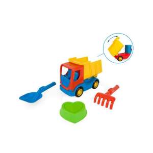 Wader Tech Truck Kipper mit Sandspielset, 23cm, gelb, rot, blau, grün, Plastik, Spielzeug LKW, Kinderspielzeug, Sandspielzeug, Sandkastenspielzeug, Spielset - Strandspielzeug
