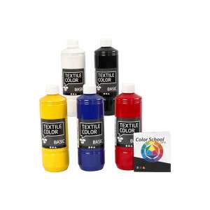 Textilfarbe Basic Set mit 5 Farben, je 500 ml, weiß, schwarz, gelb, blau, rot, Stoffmalfarbe, Textilfarbe - Textilfarben