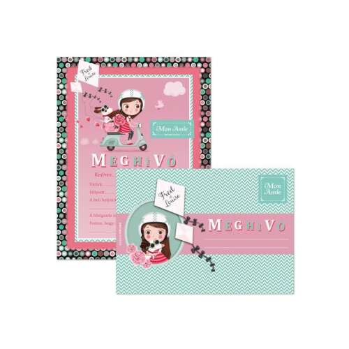 Partyeinladung mit Umschlag, Mädchen auf Roller Design