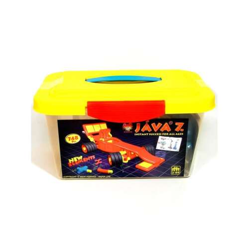 Java 7 building toy set with 748 pieces in a yellow storage box