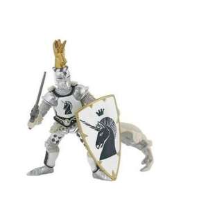 Papo Unicorn Knight Figure, a detailed and realistic toy figure of a knight in silver armor with a unicorn helmet and shield, perfect for imaginative play - Papo Figure