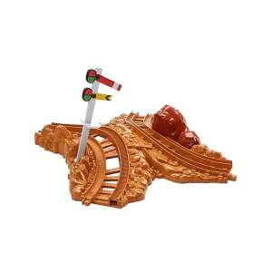 Thomas & Friends TrackMaster Furfangos Doppelkurve Gleis Set, orangefarbene Kunststoffschiene mit roten Felsen und einem Signalmast, kompatibel mit allen TrackMaster Sets - Mattel