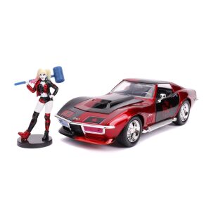 DC Comics: Harley Quinn figura és 1969 Chevy Corvette Stingray fém autómodell 1/24 - Simba Toys