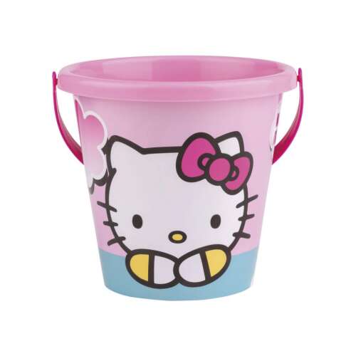 Hello Kitty rózsaszín műanyag vödör fedéllel és fogantyúkkal, tökéletes homokozáshoz