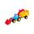 Blue plastic toy tractor with a yellow trailer and a red shovel, perfect for imaginative play in the sandbox or on the construction site