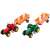 Green and red toy tractors with trailers, cow and zebra figures, farm tractor toy, kids toy, playset