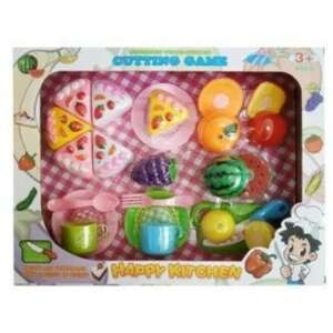Happy Kitchen Schneidespiel,  Rollenspiel-Essenset für Kinder, enthält Pizza, Obst und Tassen - Spielzeug-Lebensmittel