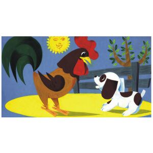 Diafilm Aventura lui Benci și Minci scena: Ilustrație cu cocoș și câine - Filme diapozitive