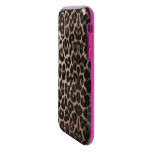 Puro Glam Leopard iPhone Xs/X tok, oldalnézet, rózsaszín keret - Puro