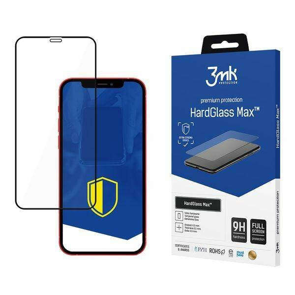 3MK HardGlass Max iPhone 12 Mini 5,4&quot; fekete teljes képernyős üve...