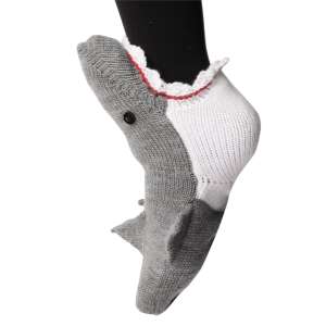 Dollcini Unisex Shark Socks, Christmas Socks, Textile Santa Claus Socks, Christmas Gift, Grey - Dollcini