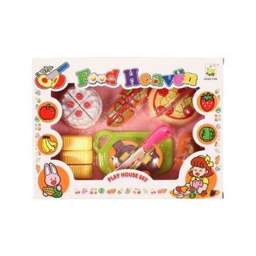 Set Food Heaven Play House,  set de mâncare de joacă pentru copii, include pizza, tort, fructe și legume, accesorii de bucătărie de jucărie