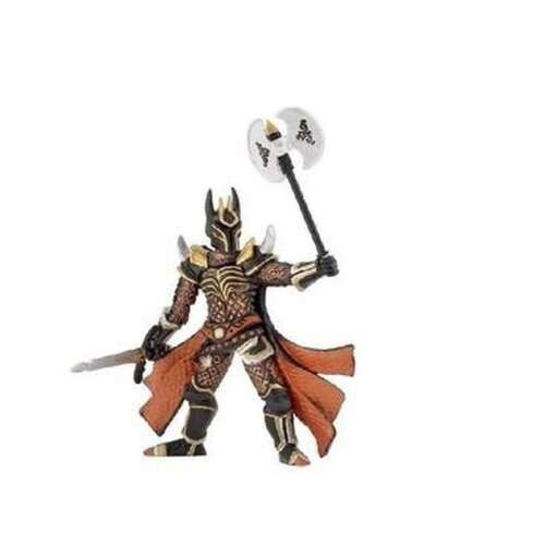 Papo Knight with Battle Axe, black armor, orange cape, fantasy figure, toy