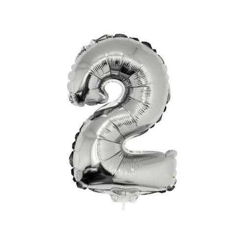 Foliowy balon w kształcie cyfry 2, srebrny, 42 cm