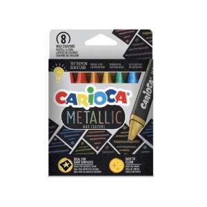 Creioane cerate Carioca Metallic, 8 bucăți, culori metalice, ideale pentru suprafețe întunecate, ușor de curățat - Carioca Creioane cerate
