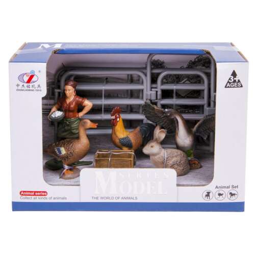 Farm animal playset with farmer, duck, rooster, rabbit, goose and fence, 3+ ages