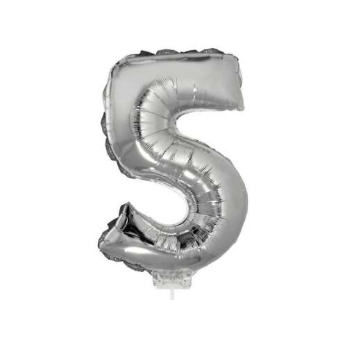 Silver number 5 balloon, 42 cm, for birthday parties