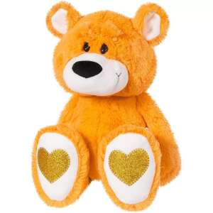 Orangefarbener Plüschteddybär mit goldenen Glitzerherzen an den Pfoten, Andry Mackó Narancs 45cm - Kuscheltiere