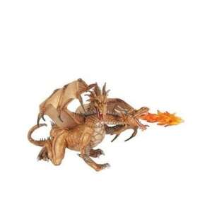 Papo Golden Two-Headed Dragon, a detailed and realistic dragon figurine with two heads and fire-breathing action, perfect for imaginative play and collectors - Papo Figure