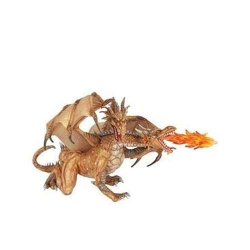 Papo Golden Two-Headed Dragon, a detailed and realistic dragon figurine with two heads and fire-breathing action, perfect for imaginative play and collectors