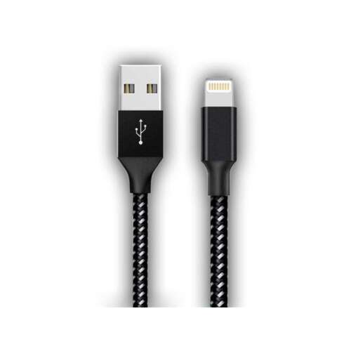 Stansson MFI 2m USB - Lightning kábel, fekete fonott, gyors töltés, iPhone kompatibilis - Stansson