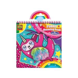 SES Szőrös rajzolókönyv 40 matricával, egy aranyos lusta állattal, puha szőrrel és szivárványos mintával - SES Creative