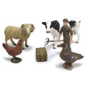 Farm animal playset with cow, sheep, chicken, duck, farmer and hay bale, 3+ ages, by Sunny Model - Figure