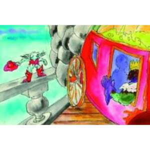 Illustration from the Csizmás Kandúr diafilm, featuring the cat in boots and a carriage - Slide Film