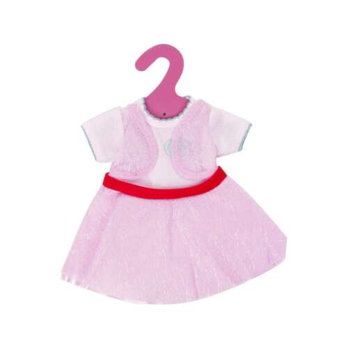 Розова рокля за кукла 41 см, с жилетка и червен колан