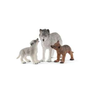 Schleich Wolf Family with Mother and Two Cubs, realistic animal figurines for imaginative play - Figure