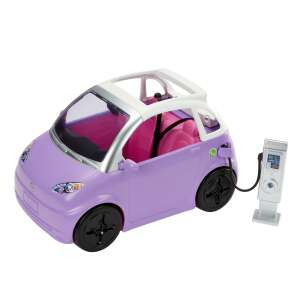 Barbie electric car toy, purple convertible with charging station - Mattel
