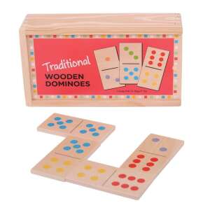 Traditional Wooden Dominoes game set with 28 tiles in a wooden box - Toy