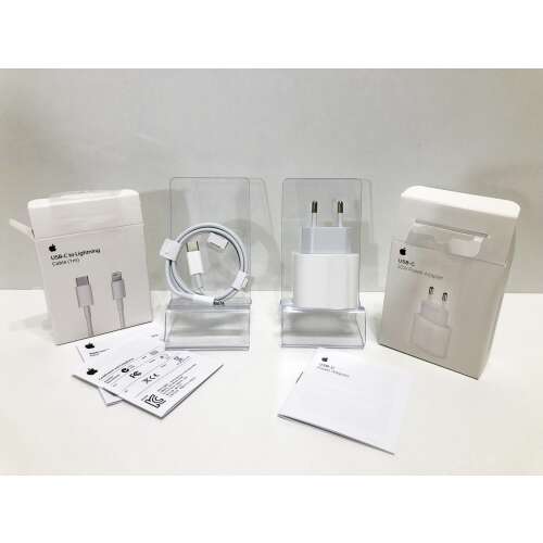 EREDETI GYÁRI APPLE 20W USB-C Hálózati Gyorstöltő Adapter + Type-C - Lightning gyorstöltő kábel 