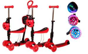 Edi 3in1 háromkerekű világító Roller szülőkarral - Katica #piros