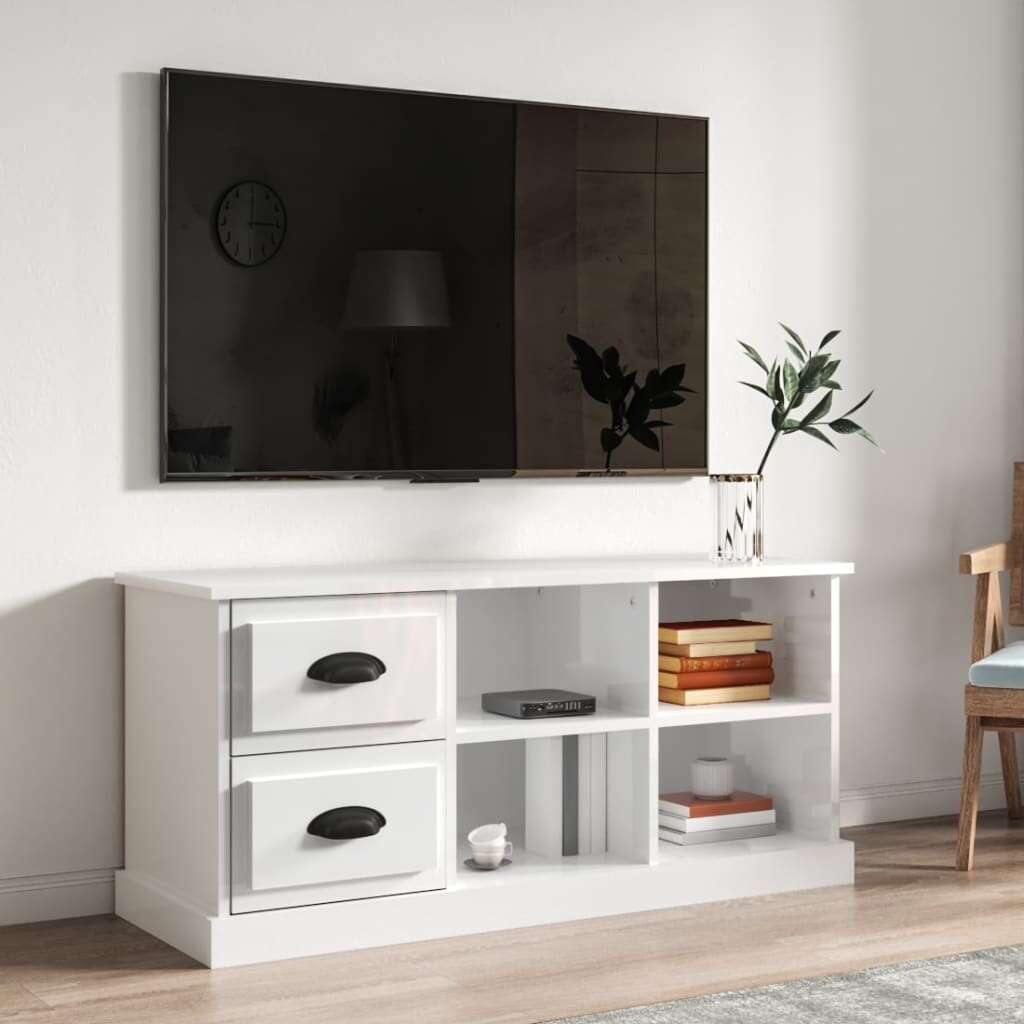 vidaXL magasfényű fehér szerelt fa TV-szekrény 102 x 35,5 x 47,5 cm