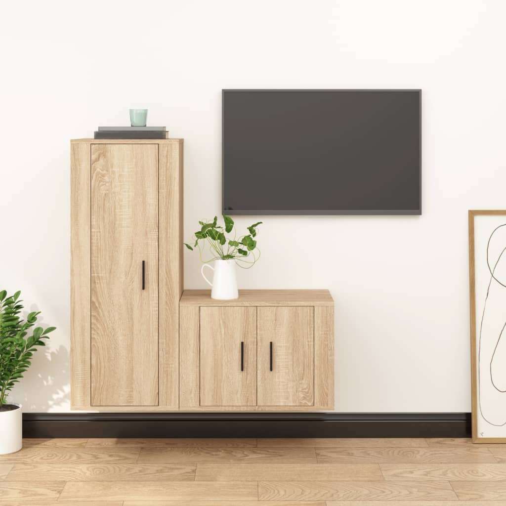 vidaXL 2-részes sonoma-tölgyszínű szerelt fa TV-szekrényszett