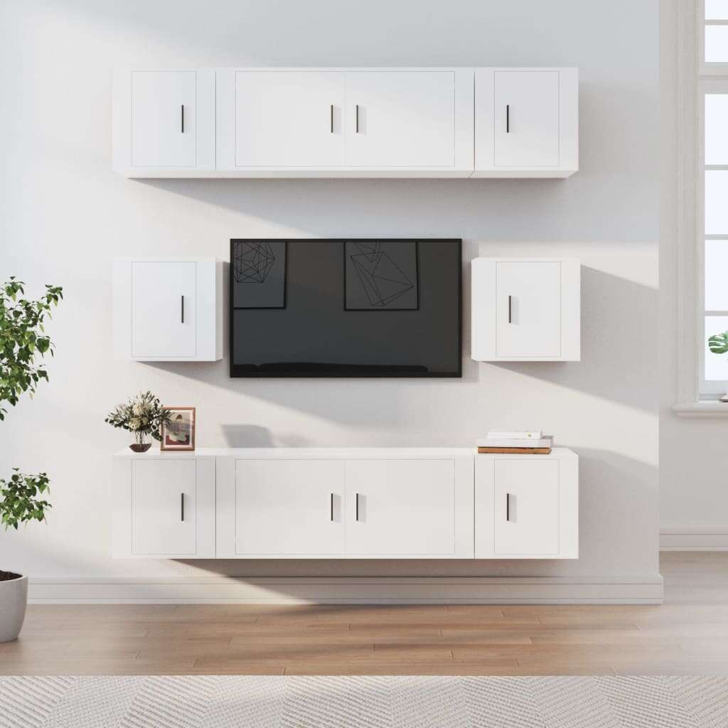 vidaXL 8 részes magasfényű fehér szerelt fa TV-szekrényszett