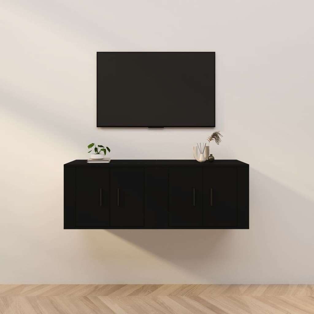 vidaXL 2 db fekete falra szerelhető TV-szekrény 57 x 34,5 x 40 cm