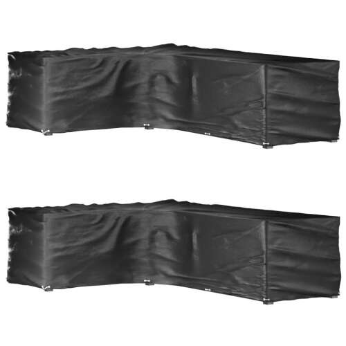 vidaXL 2 db L-alakú kerti bútorhuzat 18 fűzőlyukkal, fekete, 220x285x80 cm