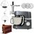 Adler AD 4221 stand mixer with meat grinder attachment, accessories, and cake example