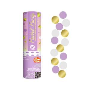 Pastel Party Gold-Lilac-White confetti cannon, 15 cm, party supplies, celebration, decorations - Confettus